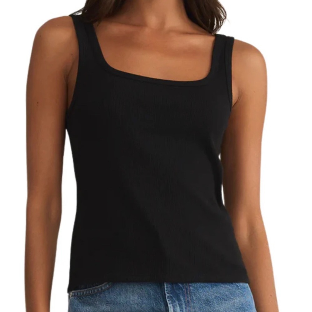 Z Supply Black Square-Neck Ribbed Tank